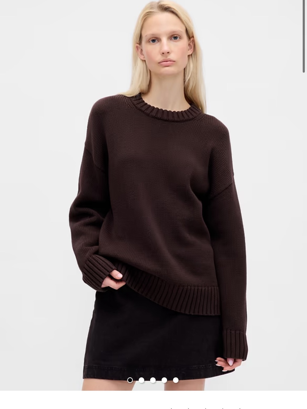 GAP 100% Cotton Oversized Relaxed Crewneck Sweater - Dark Brown
